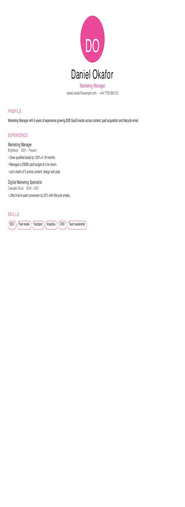 CV con foto centrada